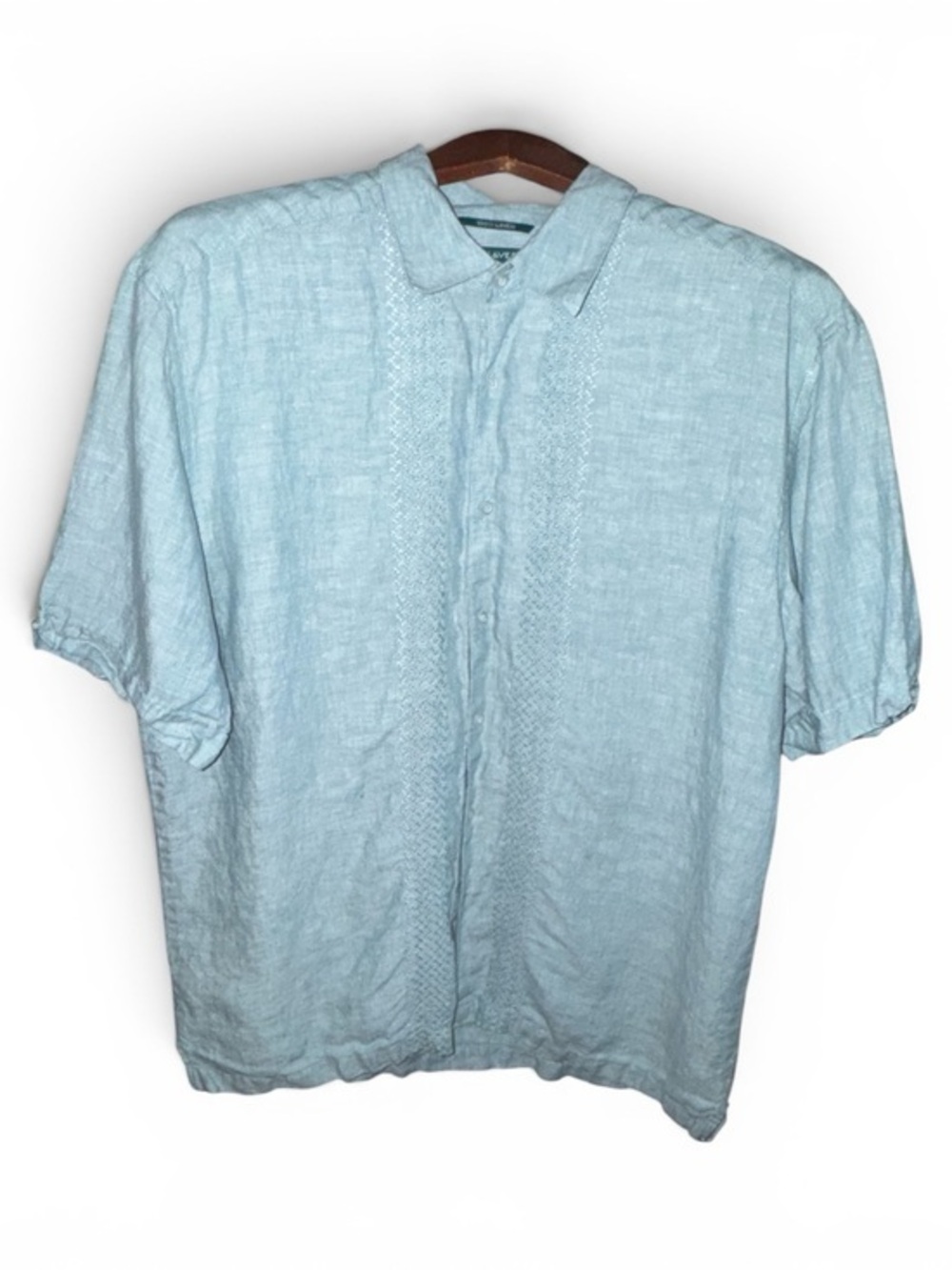 Cubavera Light Blue Short-Sleeve Linen Button-Down Shirt Mens Size Large Resort